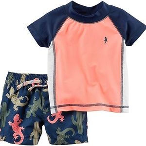 Carter's 2-Pc. Rashguard & Lizard-Print Swim Trunk